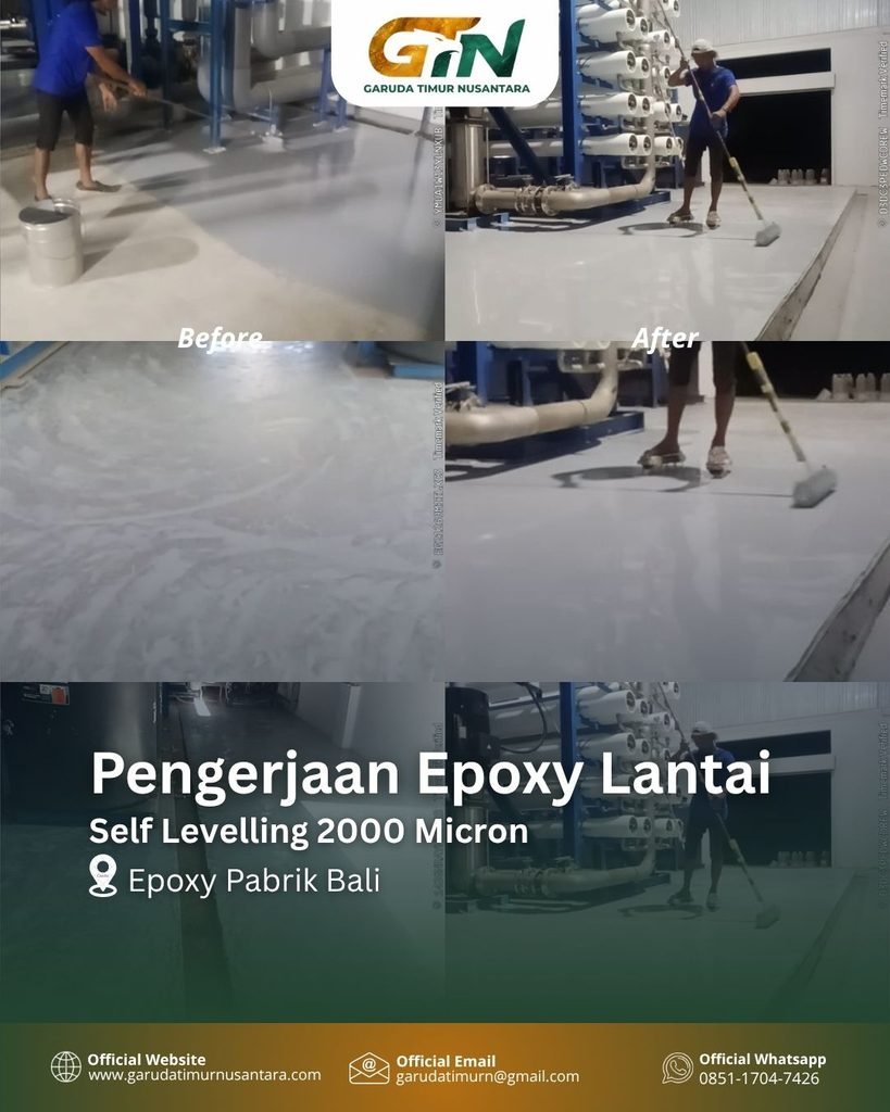Proses Pengerjaan Epoxy Lantai: Berapa Lama dan Apa Saja Tahapannya? 1 proses pengerjaan epoxy lantai pabrik bali