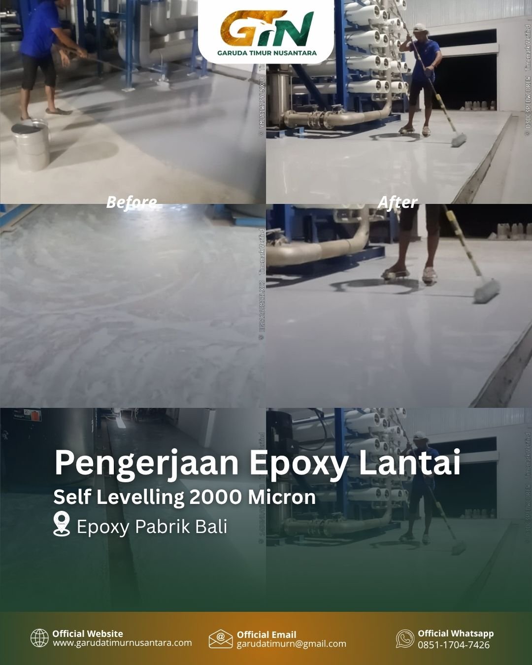 proses pengerjaan epoxy lantai pabrik bali